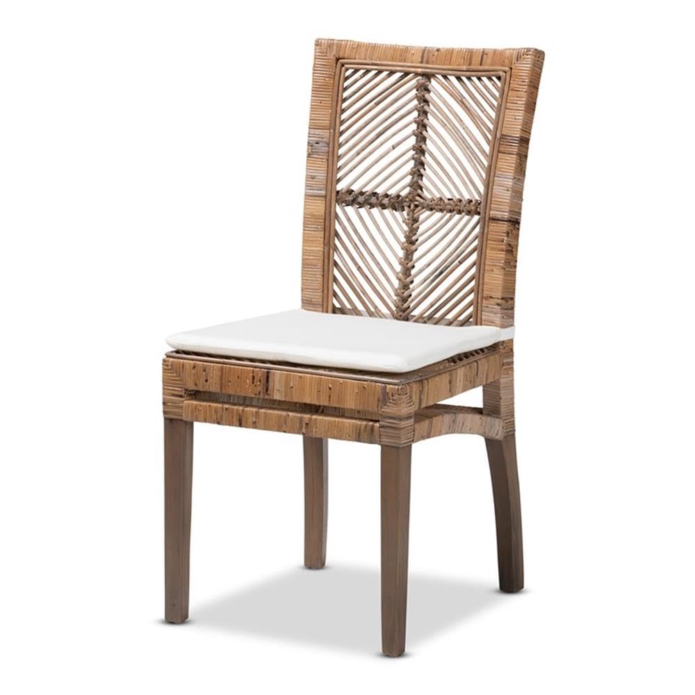 Baxton Studio Laluna Gray Natural Rattan and Mahogany Dining Chair with Cushion