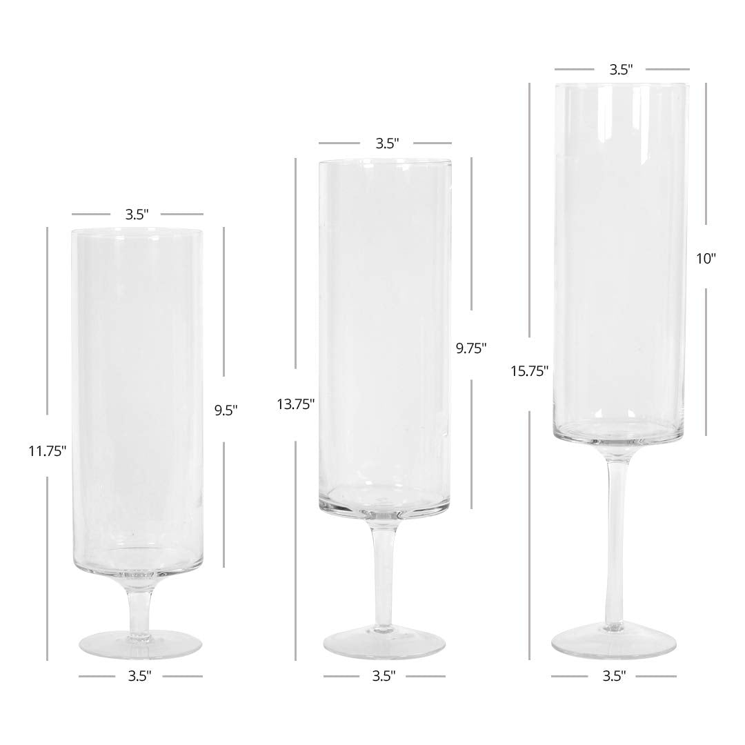 Koyal Wholesale Pillar Candle Hurricane Pedestal Holders, Tall Glass Candle Holders, Wedding Hurricanes Set Of 3