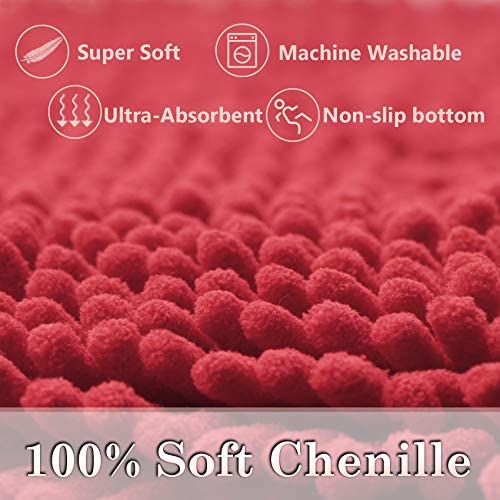 Red Bathroom Rugs Set 2 Piece Ultra Thick Bath Rugs Set Bathroom Mat, Bath Rugs Washable, Soft Chenille Bathroom Rug Set, Bathtu
