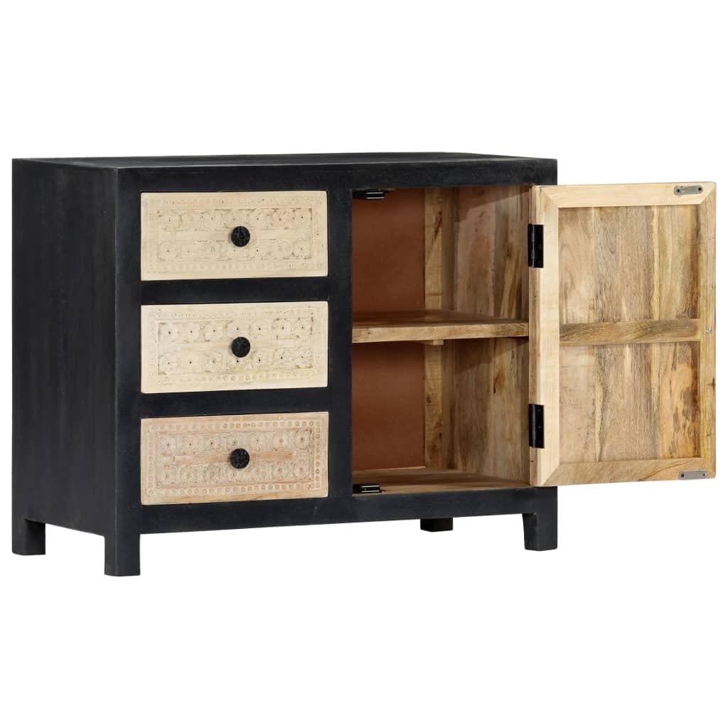 vidaXL Solid Wood Mango Side Cabinet Hand Carved Robust Home Living Room Bedroom Stand Sideboard Organizer Gray 29.5"