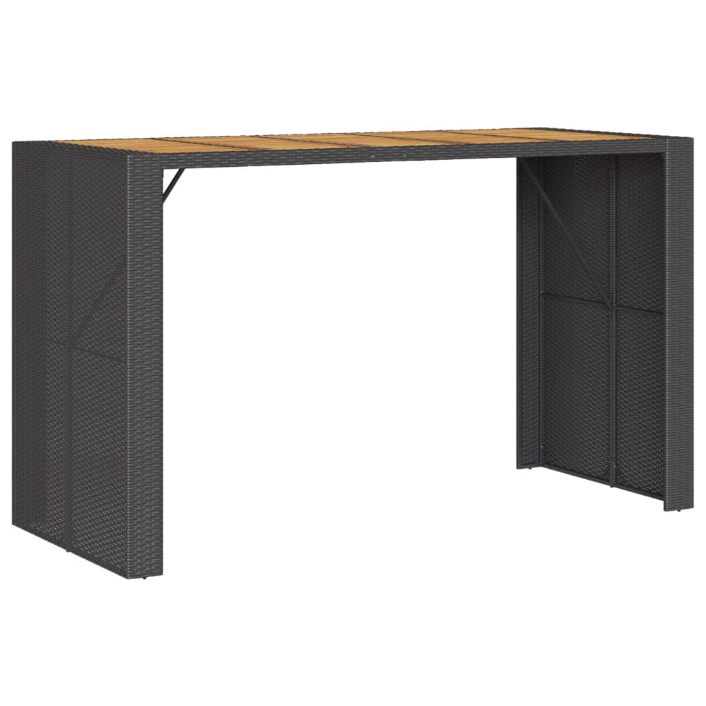 vidaXL Patio Table - Black Poly Rattan & Acacia Wood - Outdoor/Garden Furniture - UV-Resistant & Weatherproof - 72.8 x 31.5 x 43.3 in.