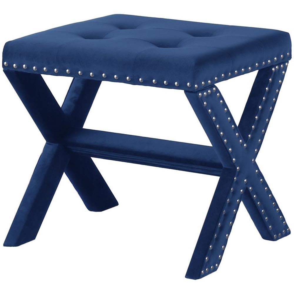 Best Master Furniture Velvet Fabric Upholstered Square Accent Bench in Blue