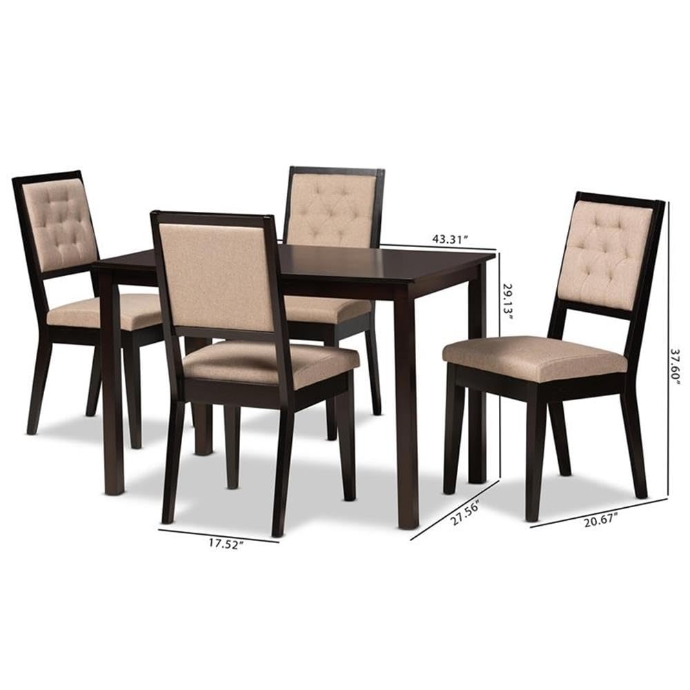 Baxton Studio Suvi Modern and Contemporary Sand Fabric Upholstered and Dark Brown Finished Wood 5-Piece Dining Set