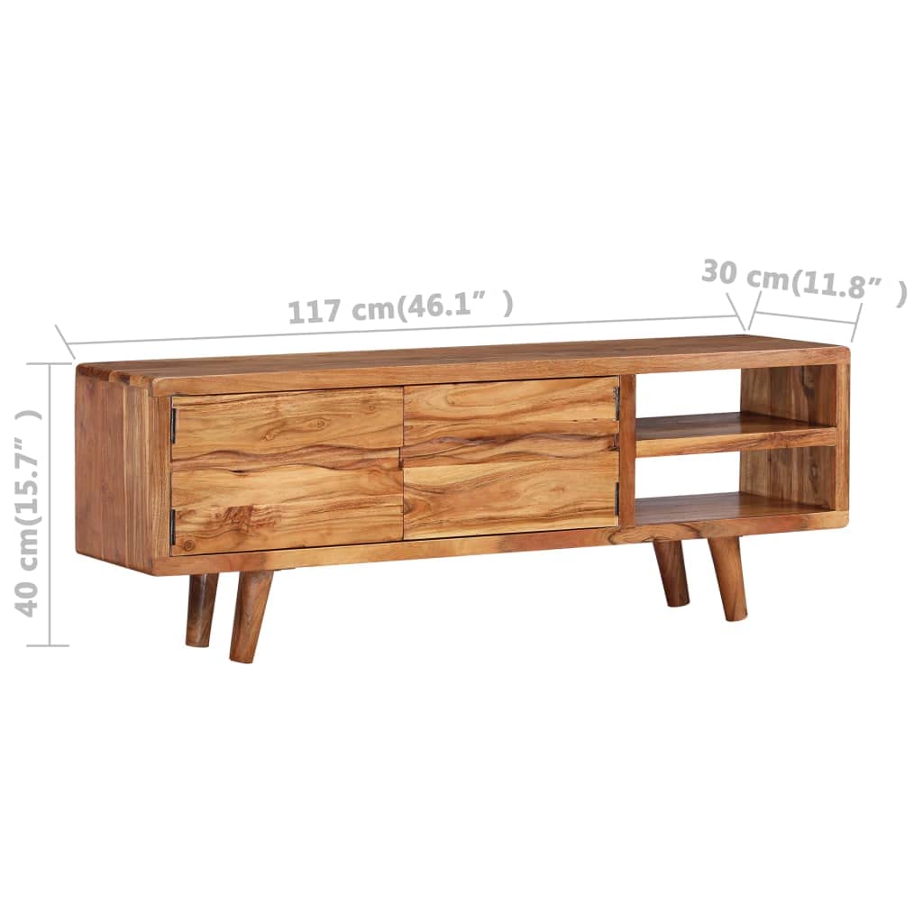 vidaXL Solid Acacia Wood TV Stand with Carved Doors - Rustic Brown Storage Cabinet - Durable and Unique TV Unit