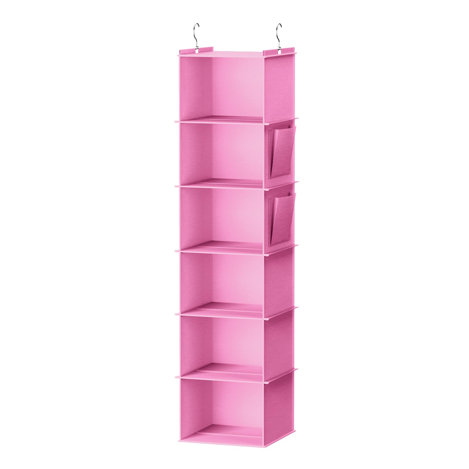 Youdenova Hanging Closet Organizer And Storage, 6Shelf Closet Hanging Storage Shelves, Light Pink