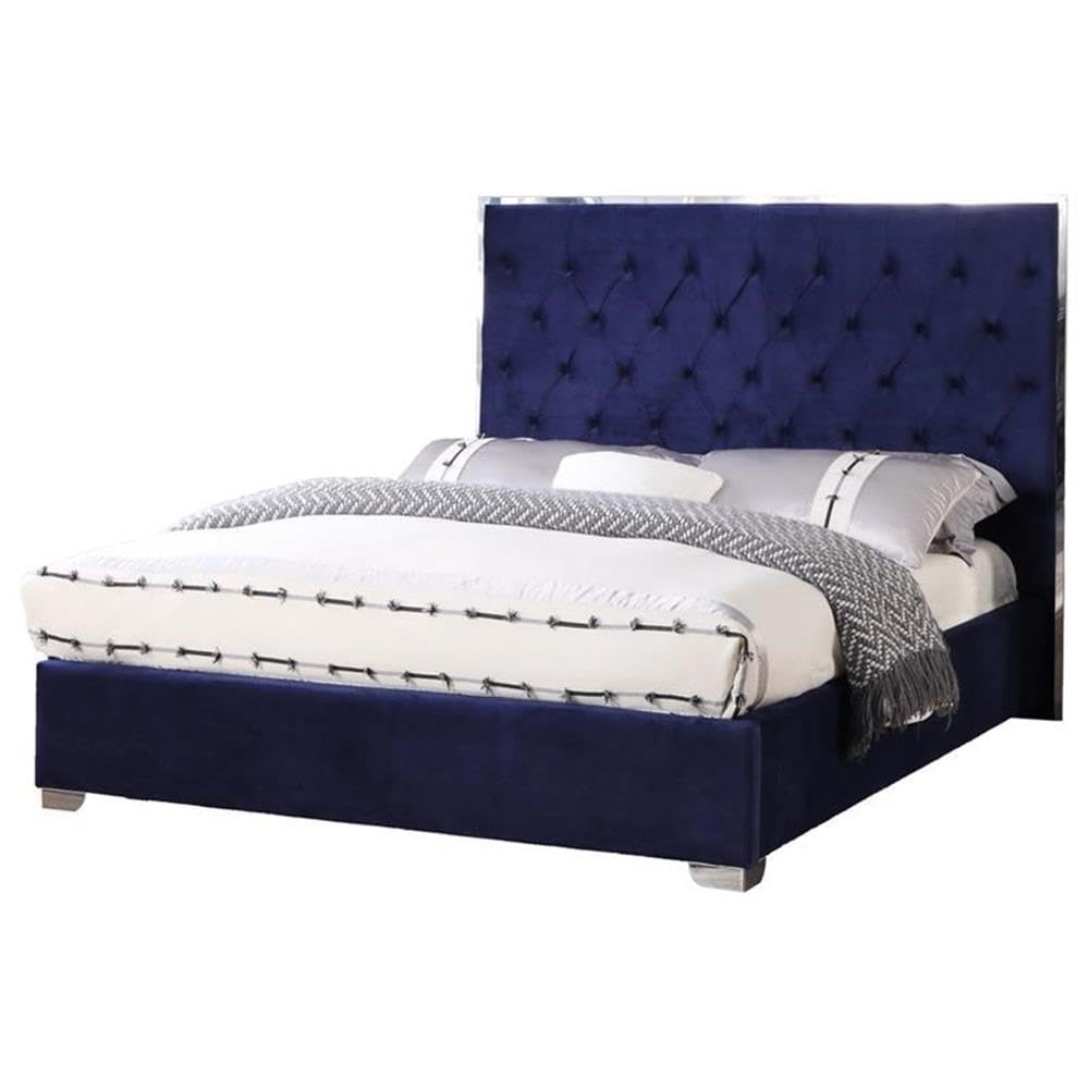 Best Master Furniture Natasha Velvet Platform Bed, Queen, Blue