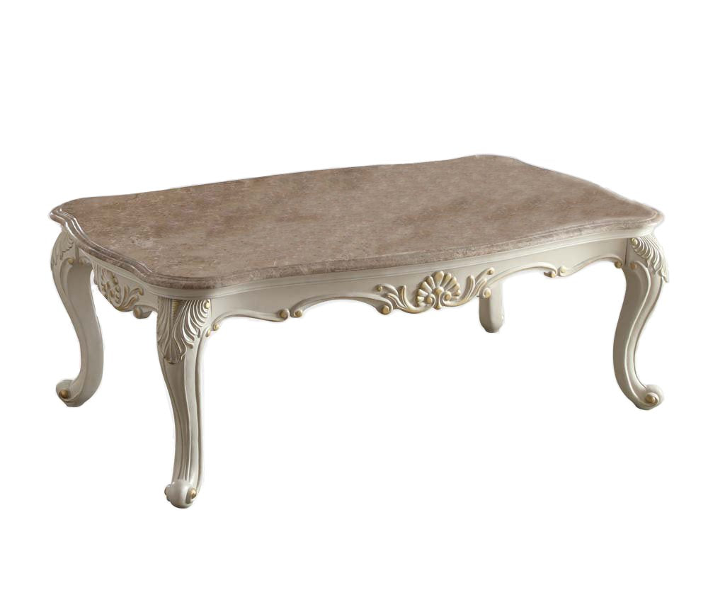 ACME Furniture Chantelle Coffee Table with Marble Top, Pearl