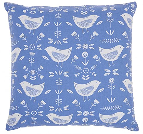 HomeRoots 100% Cotton Blue and Ivory Birds and Buds Throw Pillow