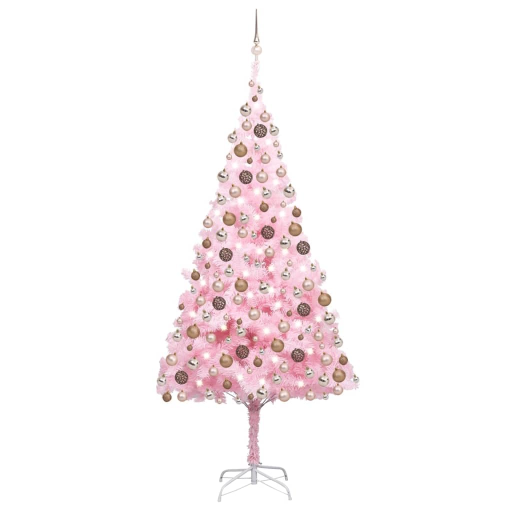 Vidaxl Pink Artificial Christmas Tree With Led Lights And A Ball Set - 82.7&quot;, Pvc Material, Reusable And Easy To Assemble, Perfect For Holiday Decorations