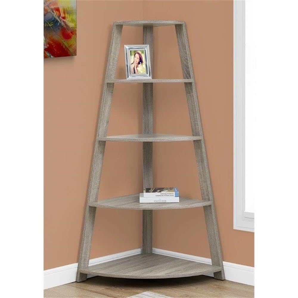 Monarch Specialties Dark Corner Accent Etagere Bookcase, 60', Taupe