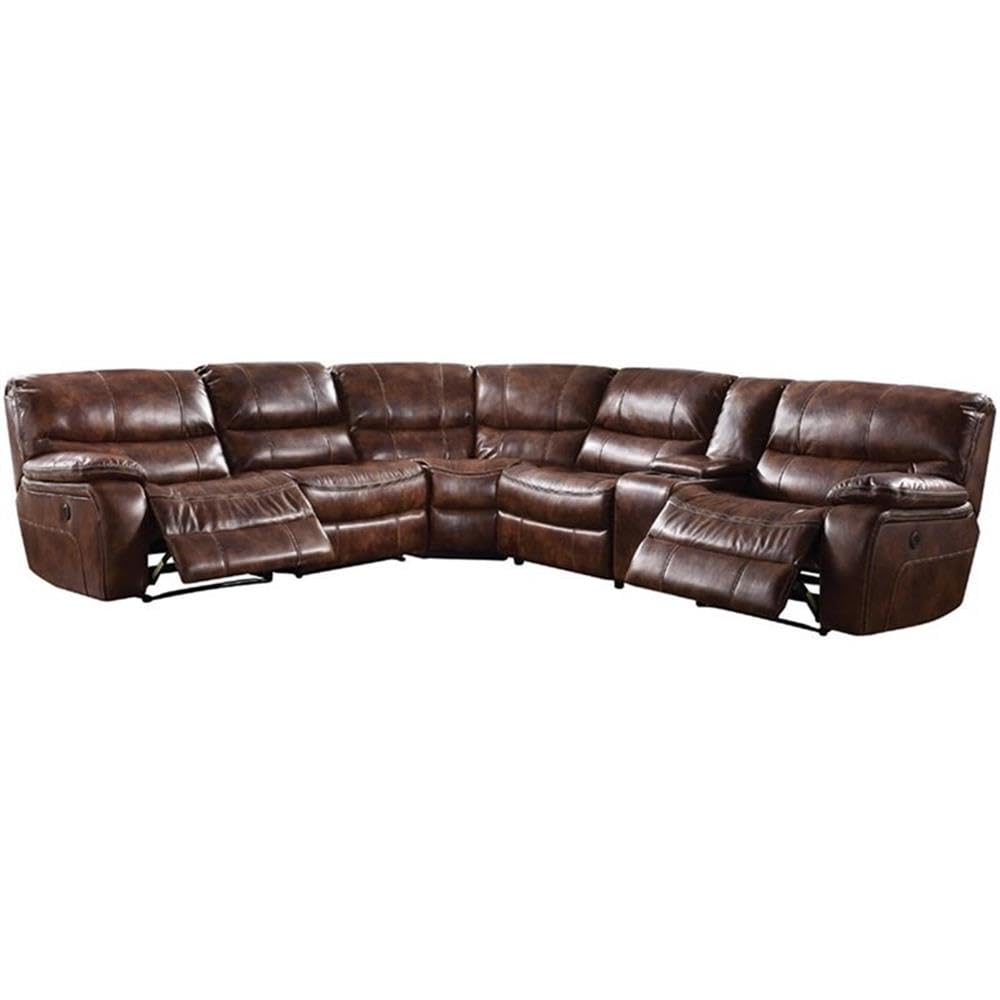 Acme Brax 6 Piece Faux Leather Reclining Sectional Set in Brown