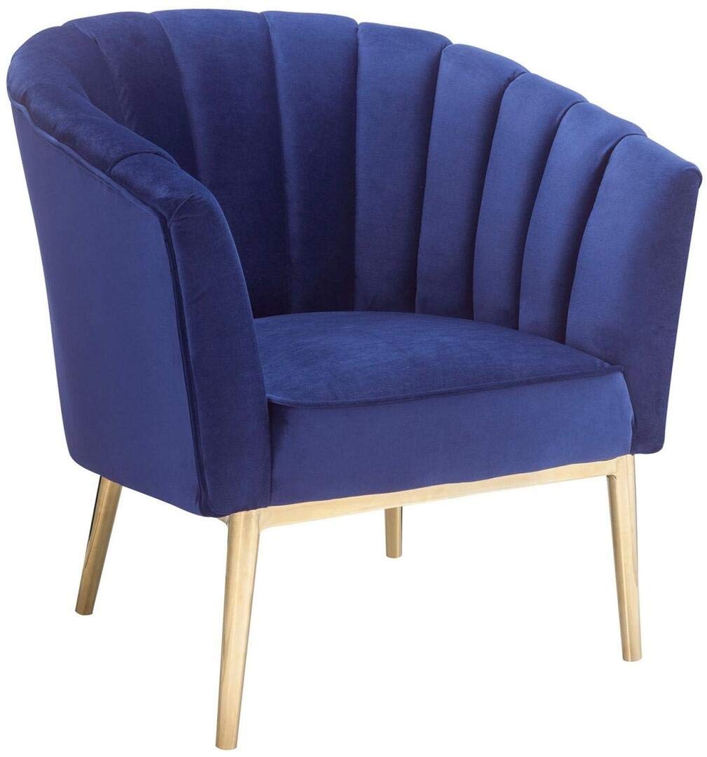 Acme Colla Velvet Upholstery Accent Chair in Midnight Blue and Gold