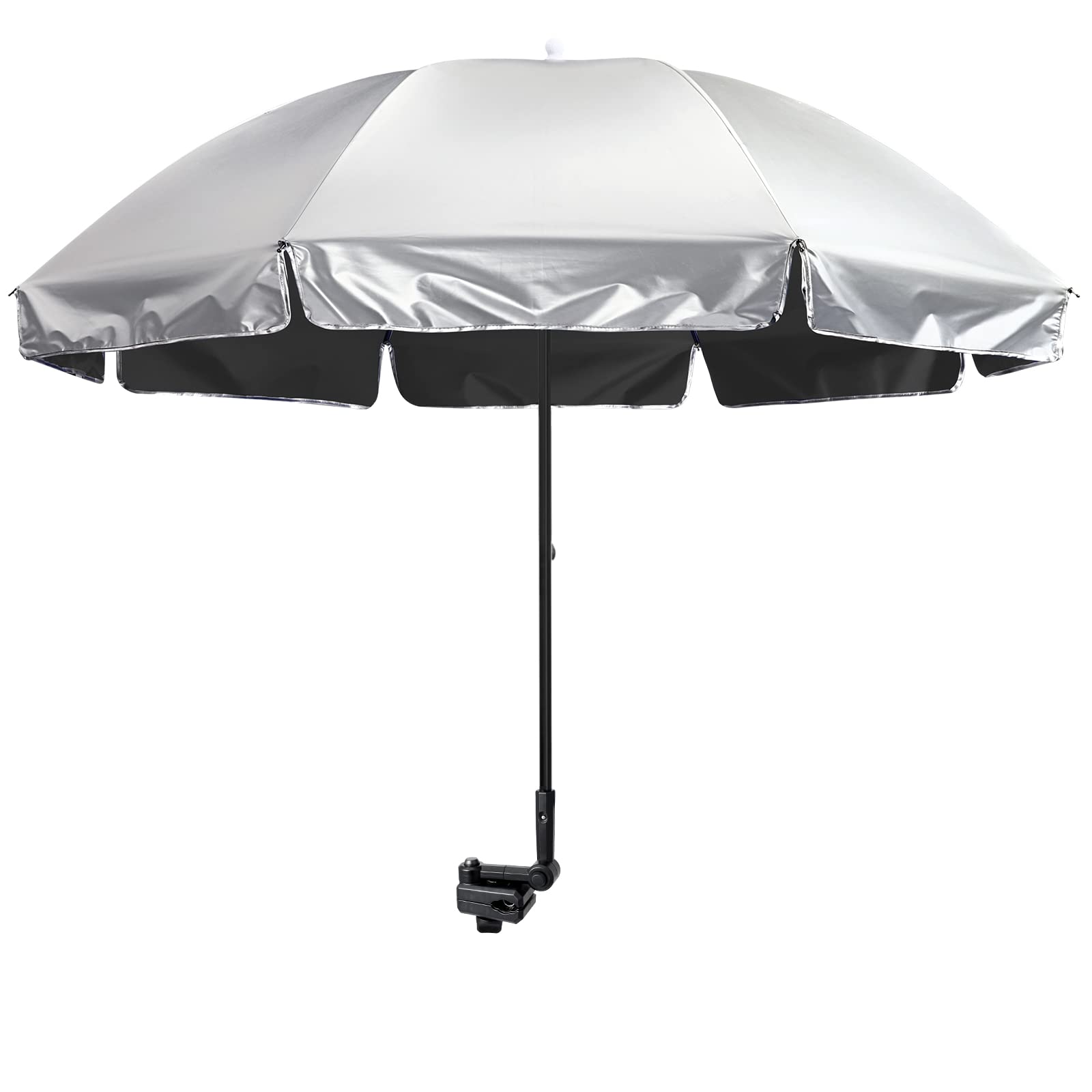 G4Free Upf 50+ Universal Clamp On Umbrella Adjustable Outdoor Uv Protection Beach Chair Umbrella For Strollers, Wheelchairs, Patio Chairs, Beach Chairs, And Golf Carts(Black)