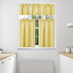 3Pc Set Solid Faux Silk Lined Blackout Rod Pocket Small Kitchen Window Curtain With Valance (K3) (Yellow)