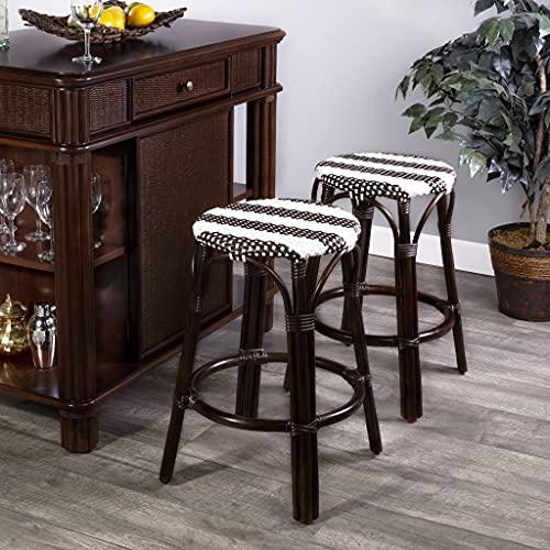 HomeRoots Rattan, Polyurethane Synthetic Rattan Dark Brown and White Rattan Counter Stool