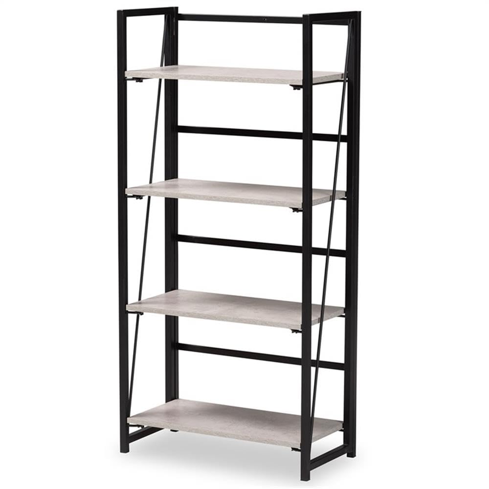 Baxton Studio Lakota Modern Industrial Light Grey Finished Wood and Black Metal 4-Tier Display Shelf