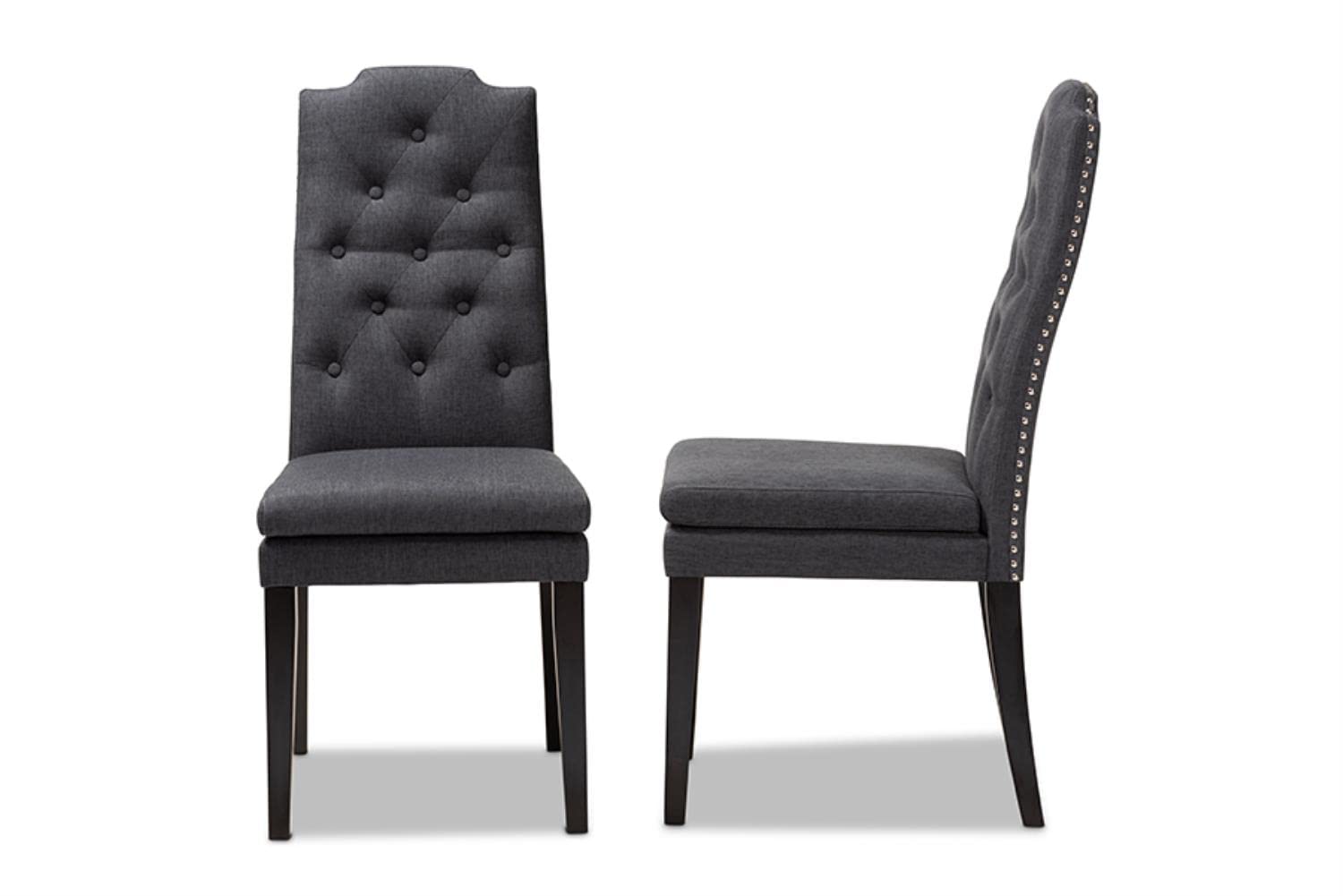 Baxton Studio Dylin Modern and Contemporary Charcoal Fabric Upholstered Button Tufted Wood Dining Chair Set