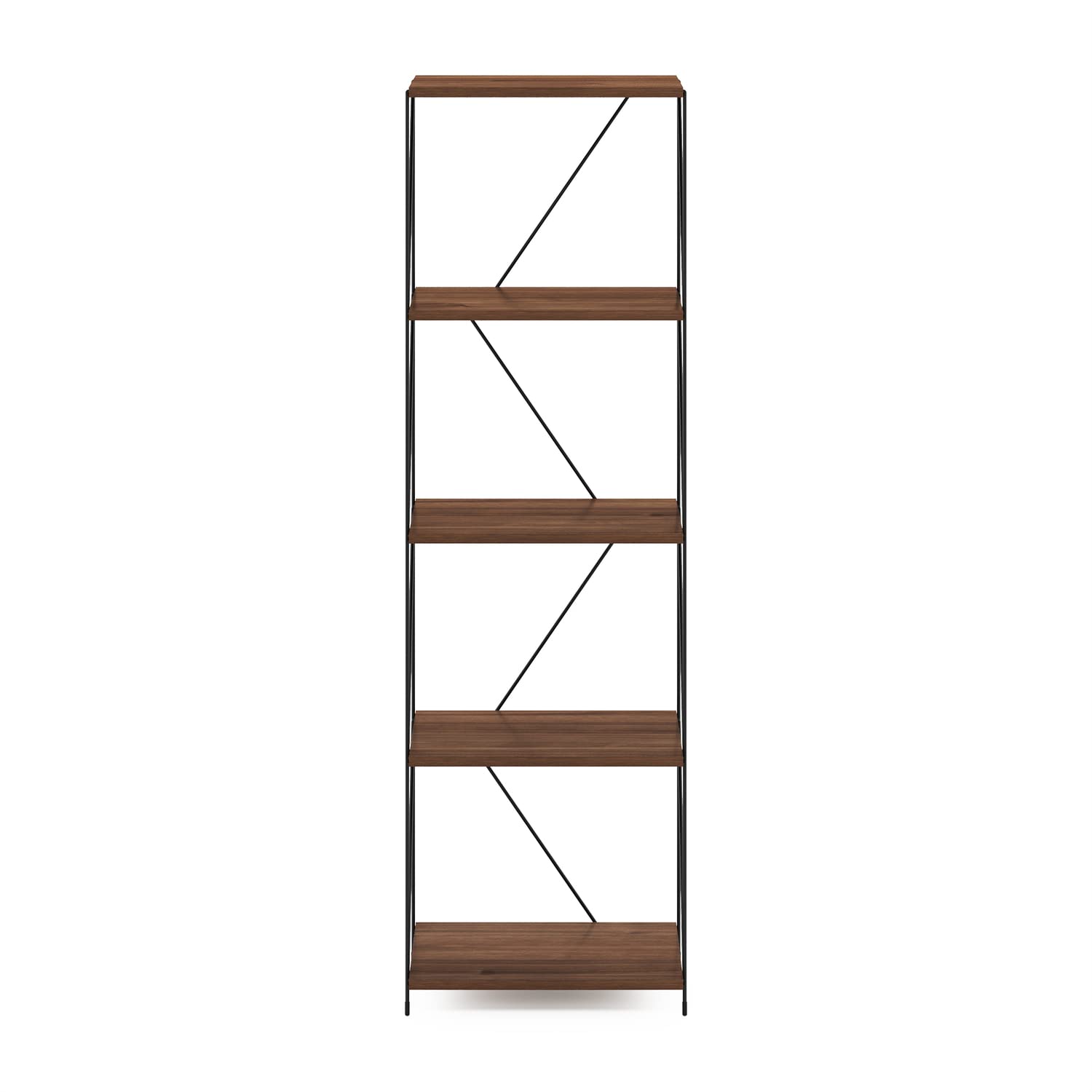 Furinno Besi 5-Tier Industrial Multipurpose Shelf Display Rack with Metal Frame, Narrow, Walnut Cove