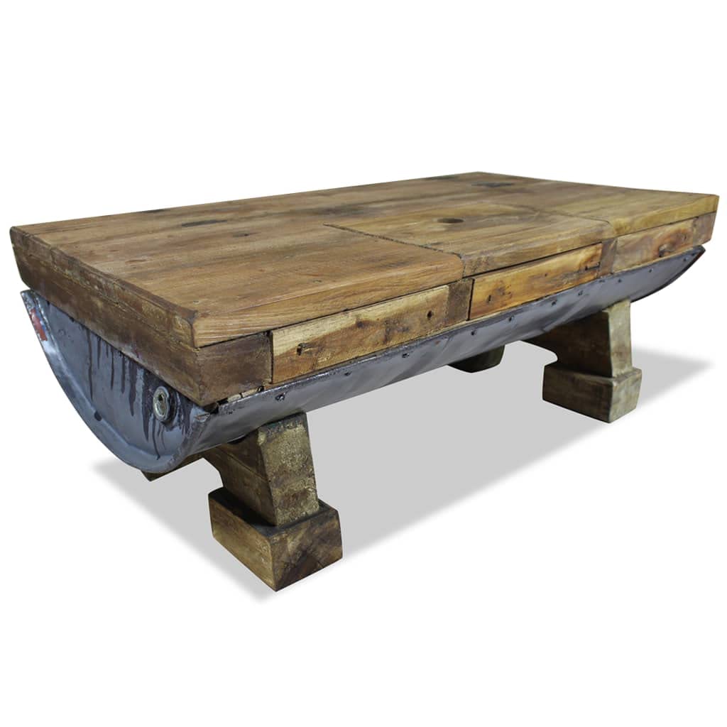 vidaXL Handmade Coffee Table with Industrial Design, Made of Solid Reclaimed Wood and Galvanized Iron, Easy Assembly, Dimensions 35.4"x19.7"x13.8" - Farmhouse Style