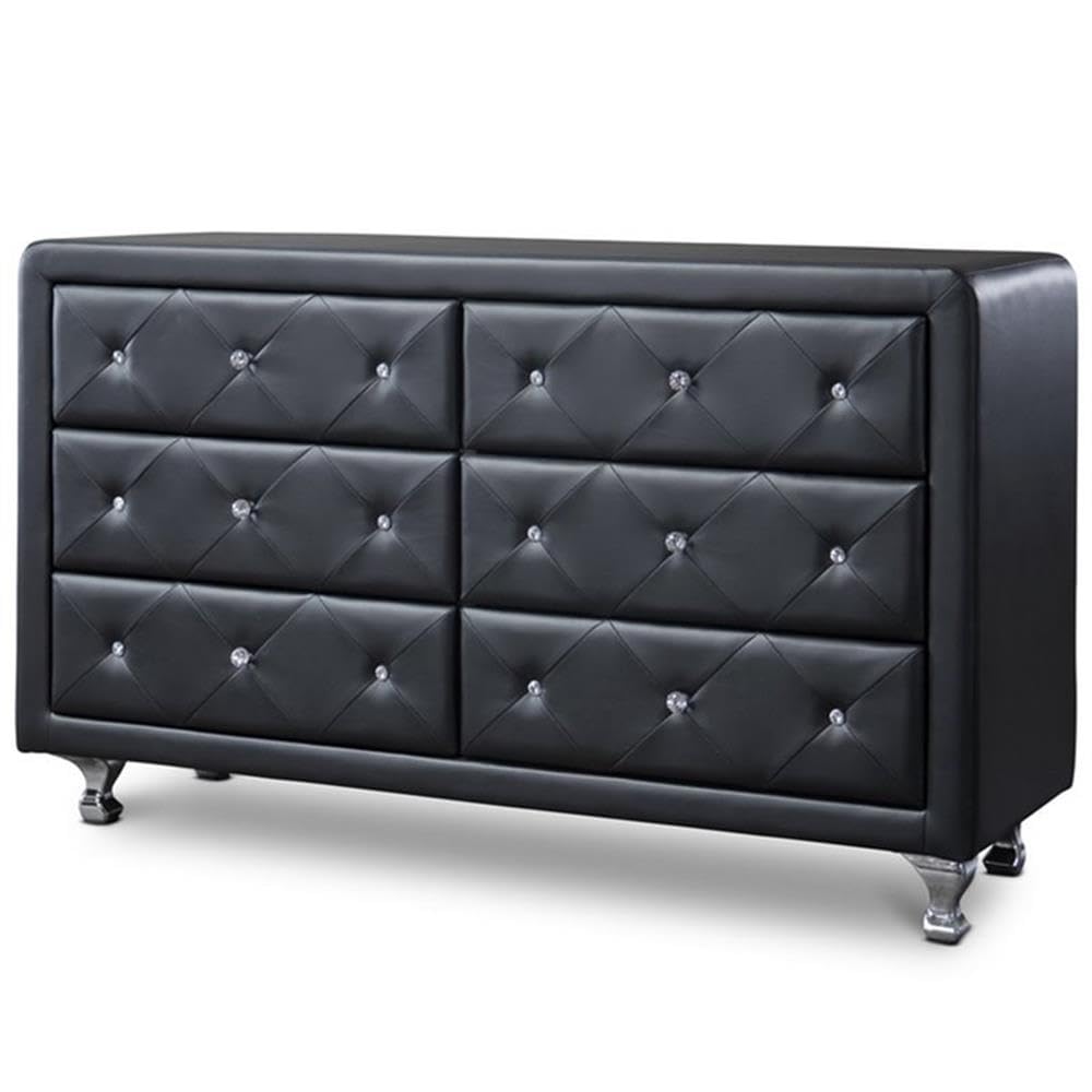 Baxton Studio Luminescence Wood Contemporary Upholstered Dresser, Black