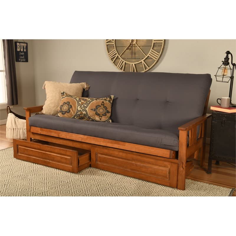 Kodiak Furniture Monterey Barbados Storage Wood Futon with Twill Gray Mattress