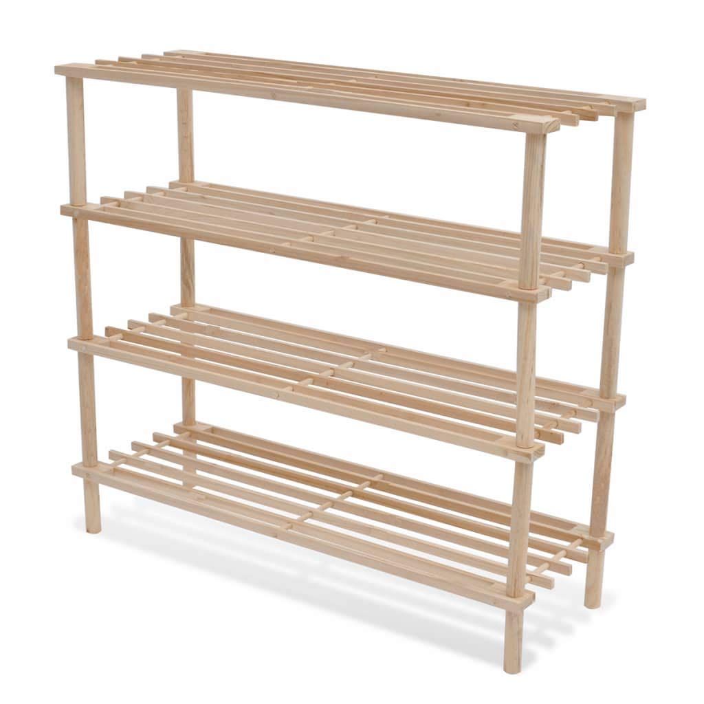 vidaXL 2 x Solid Fir Wood Shoe Rack with 4 Shelves