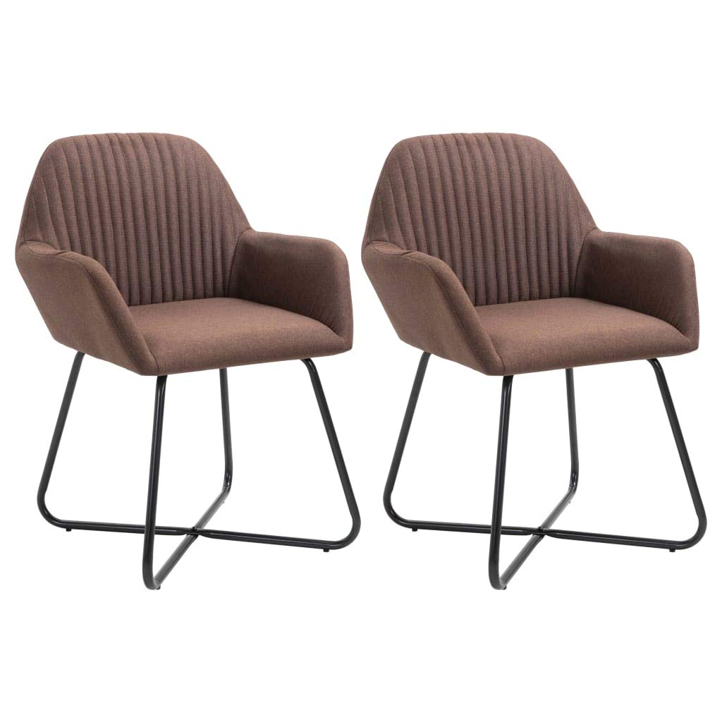 vidaXL Modern Dining Chairs - Brown Fabric with Armrests and Backrest - Stable and Comfortable Seating - Set of 2