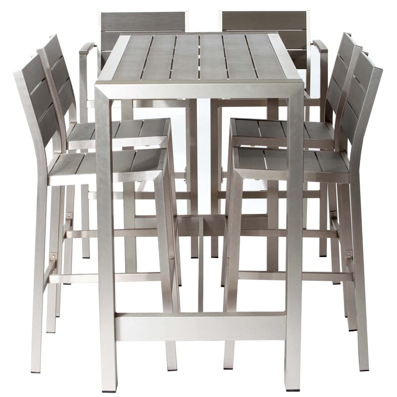 Pangea Home Betty 43x59 Modern Aluminum Large Bar Table in Gray Finish