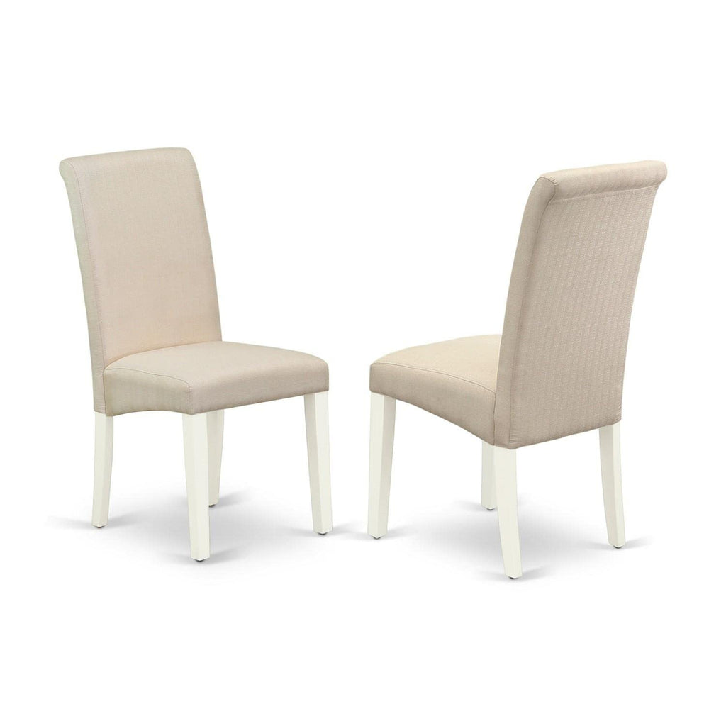 East West Furniture Suba3-Lwh-01 3 Piece Kitchen Table Set Contains A Round Dining Table With Dropleaf & Shelves And 2 Cream Linen Fabric Parson Dining Chairs, 42X42 Inch, Linen White