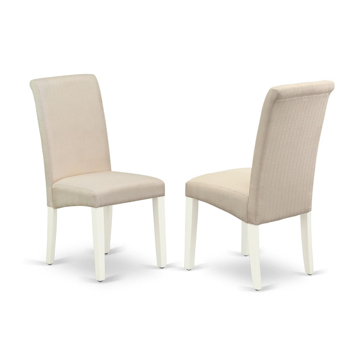 East West Furniture Suba3-Lwh-01 3 Piece Kitchen Table Set Contains A Round Dining Table With Dropleaf & Shelves And 2 Cream Linen Fabric Parson Dining Chairs, 42X42 Inch, Linen White