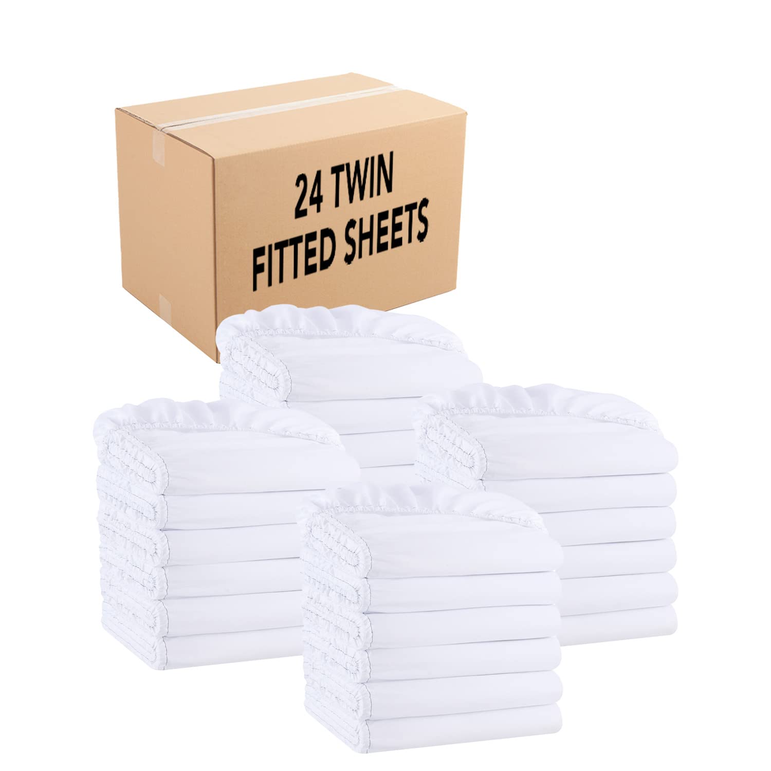 Arkwright Bulk Twin Fitted Sheets - Case Of 24 - Soft Brushed Microfiber Hypoallergenic Bottom Sheet Only With Deep Pocket, Bedd