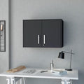 Wall Storage Cabinet Lions, Three Interior Shelves, Double Door-Black