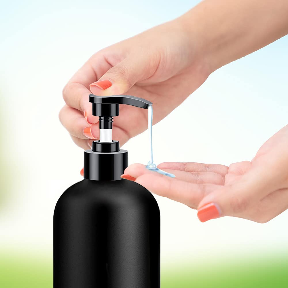 Black Soap Dispenser With Rust Proof Pump, Waterproof Labels (2 Pack,16 Oz) Bathroom, Plastic Hand Dish Soap Dispenser For Kitch