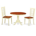 East West Furniture HLNI3-BMK-W 3 Piece Dinette Set for Small Spaces Contains a Round Dining Table with Pedestal and 2 Kitchen Dining Chairs, 42x42 Inch, Buttermilk & Cherry