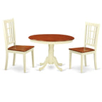 East West Furniture HLNI3-BMK-W 3 Piece Dinette Set for Small Spaces Contains a Round Dining Table with Pedestal and 2 Kitchen Dining Chairs, 42x42 Inch, Buttermilk & Cherry