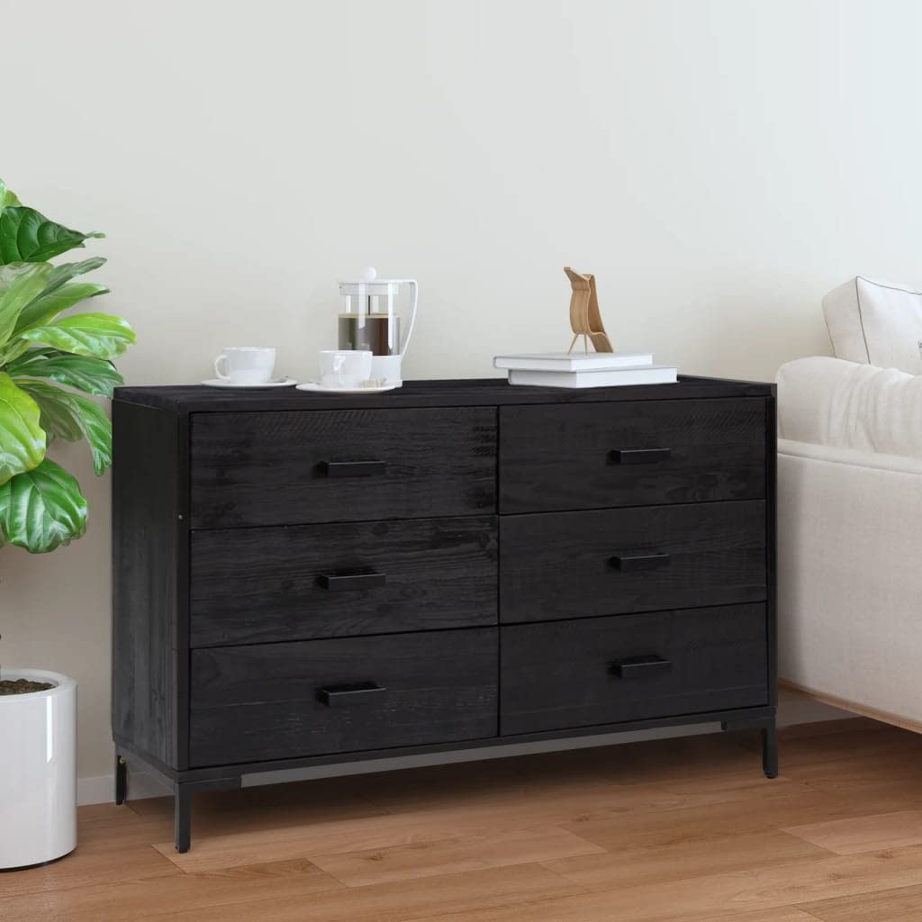 Sideboard Black 110 x 35 x 70 cm Recycled Solid Pine Wood