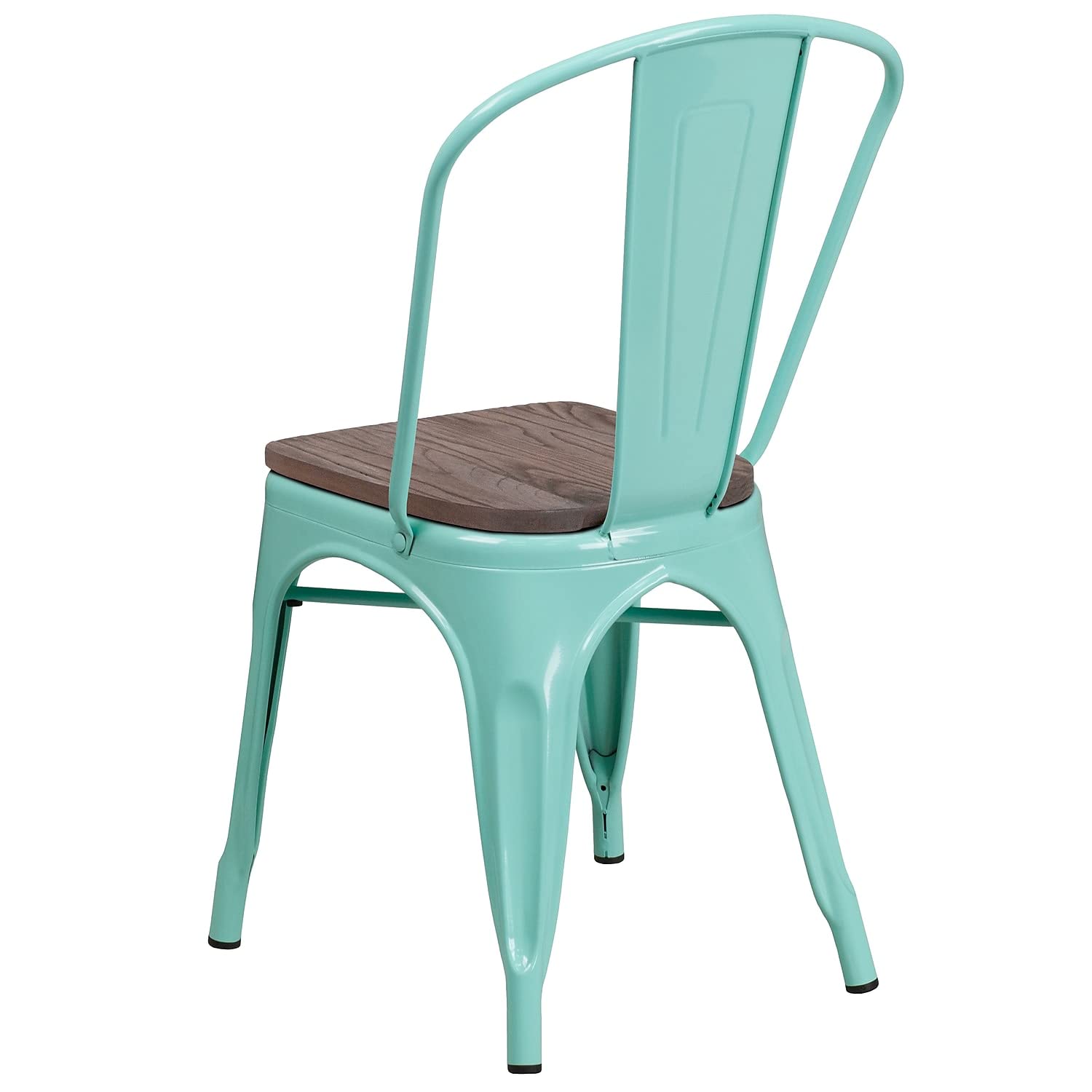 Flash Furniture Tenley Mint Green Metal Stackable Chair with Wood Seat