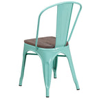 Flash Furniture Tenley Mint Green Metal Stackable Chair with Wood Seat