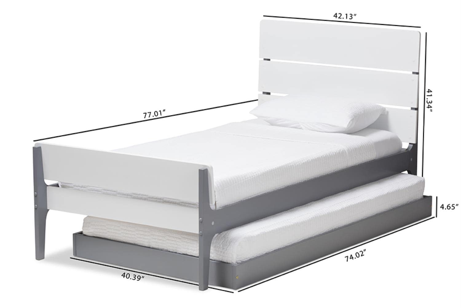 Baxton Studio Nereida Modern Classic Mission Style White and Grey-Finished Wood Twin Platform Bed/Twin/Mission/White/White/Rubber Wood/Poplar/LVL
