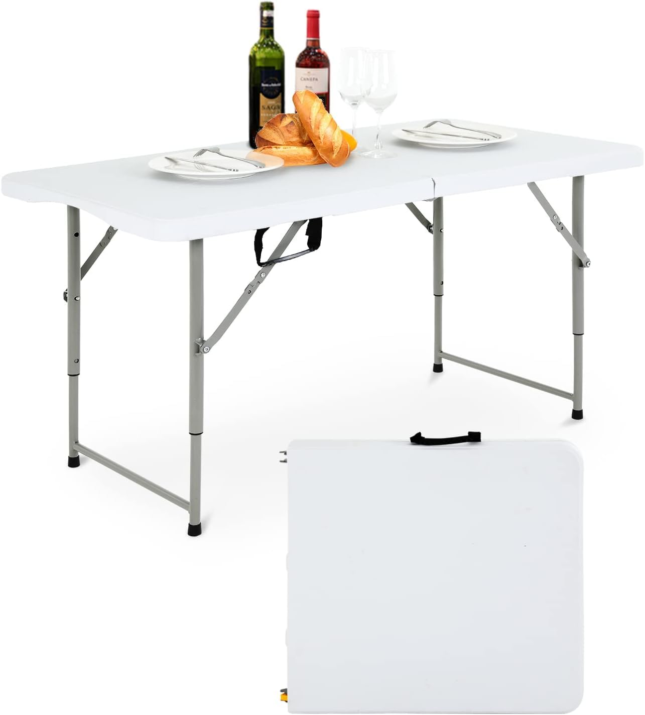 Nchanmar Folding Table,Portable Plastic Table 4Ft Outdoor Indoor Picnic Table For Camping Picnic Party Bbq Lightweight Height Adjustable 47'X24'X29'