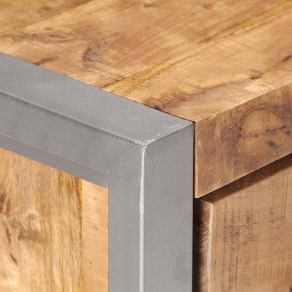 vidaXL Brown Wooden Sideboard | Industrial Style Cabinet with Two Doors and Drawers | Rough Mango Wood and Iron | Suitable for Living Room or Hallway Storage