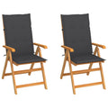 vidaXL Solid Teak Wood Patio Chair Set– 2 Cream Cushioned Chairs - Adjustable & Foldable | Ideal for Garden or Patio Applications | Lightweight & Space Conserving Design