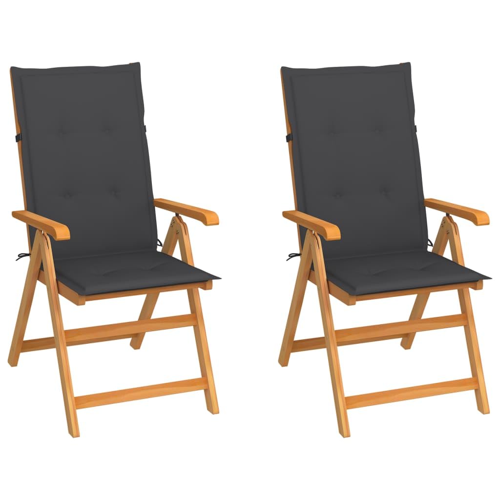 vidaXL Solid Teak Wood Patio Chair Set– 2 Cream Cushioned Chairs - Adjustable & Foldable | Ideal for Garden or Patio Applications | Lightweight & Space Conserving Design