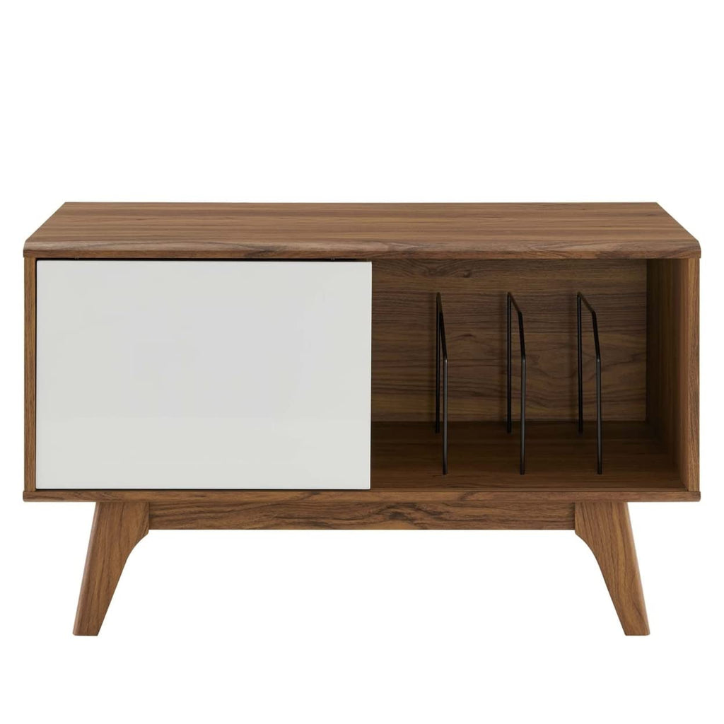 Modway Envision Mid-Century Modern 37" Vinyl Record Display Stand, 37 Inch, Walnut White