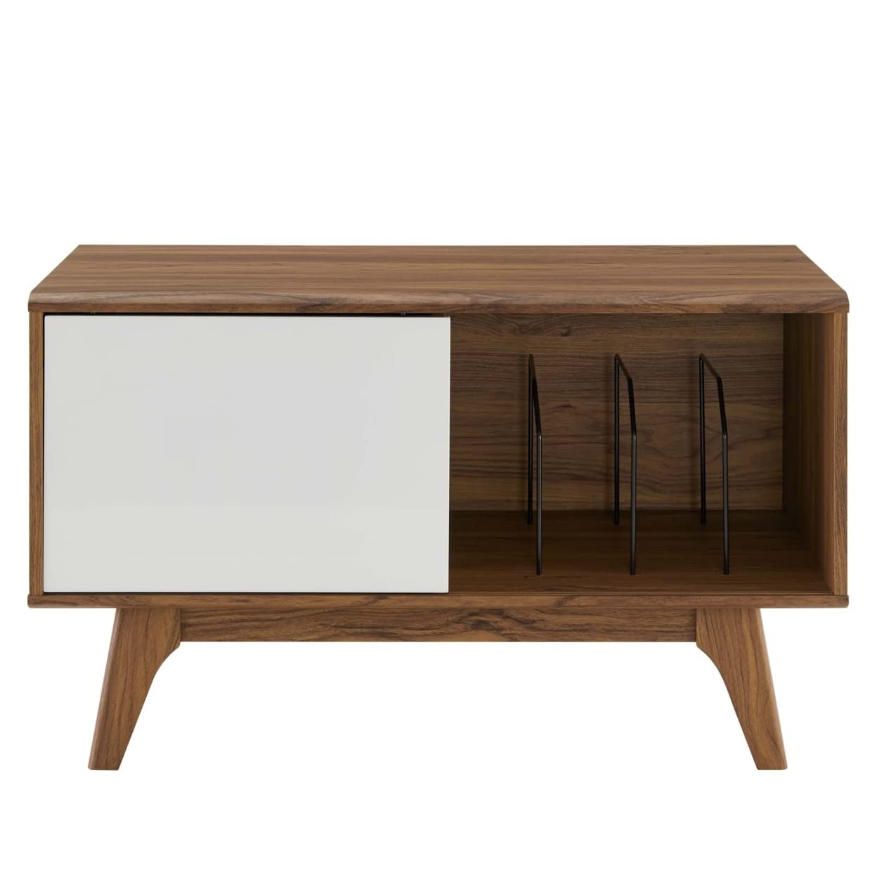 Modway Envision Mid-Century Modern 37" Vinyl Record Display Stand, 37 Inch, Walnut White