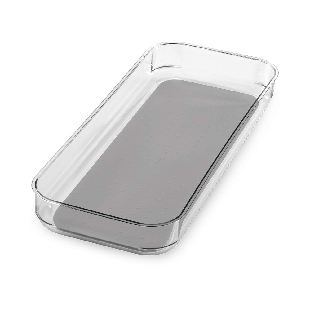 madesmart Bin - 15.75 x 6.88 in | Light Grey | Clear Soft Grip Collection | Soft-grip Lining | Non-slip Feet | BPA-free