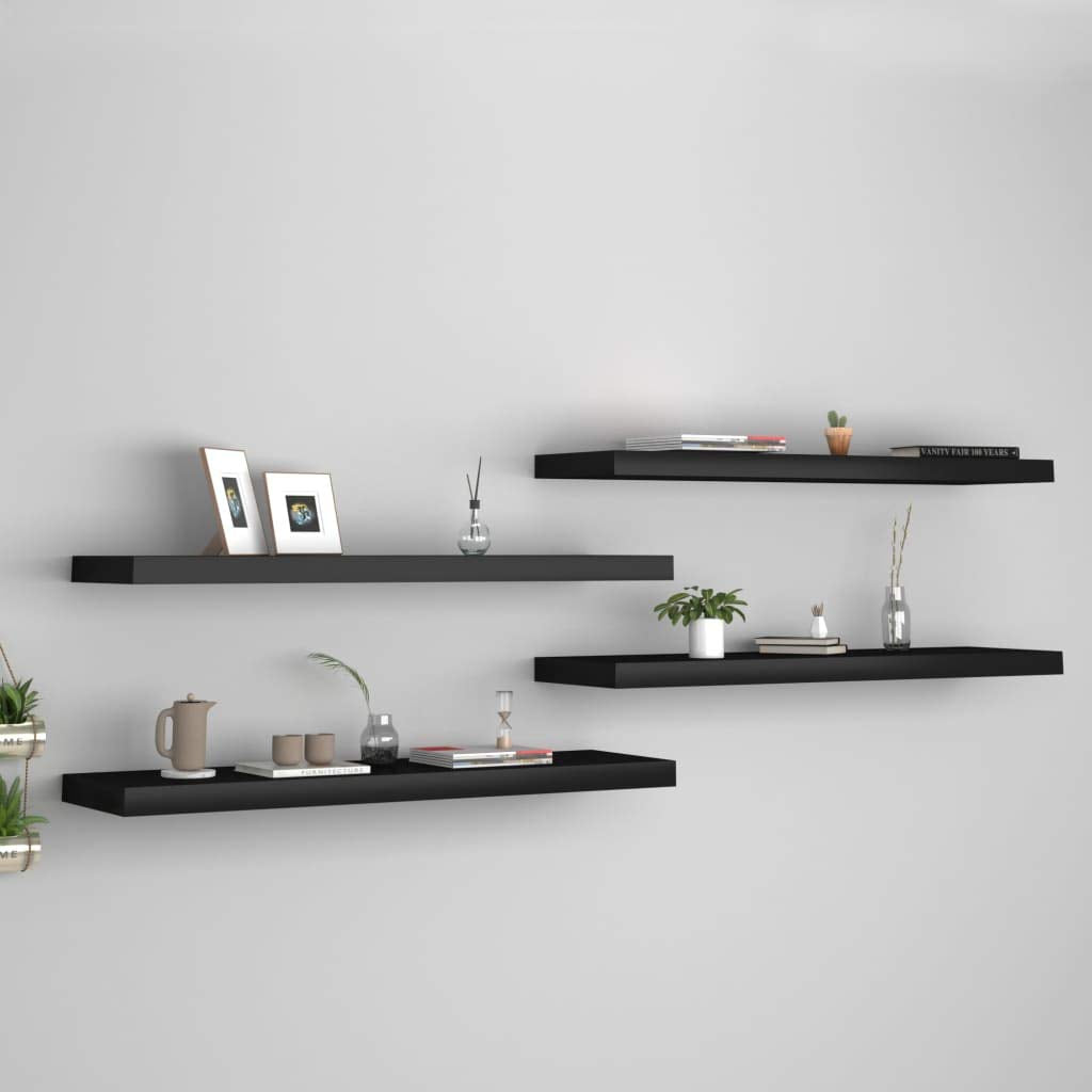 vidaXL Floating Wall Display Shelves - Set of 4 - Black - Invisible Mounting - Honeycomb MDF and Metal Design - Adds Modern Aesthetic to Home Decor