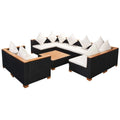 vidaXL Patio Sofa Set 9 Piece  Sectional Sofa for Outdoor Backyard  Couch with Cushions  Patio Furniture Set with Table  Poly Rattan Black-New