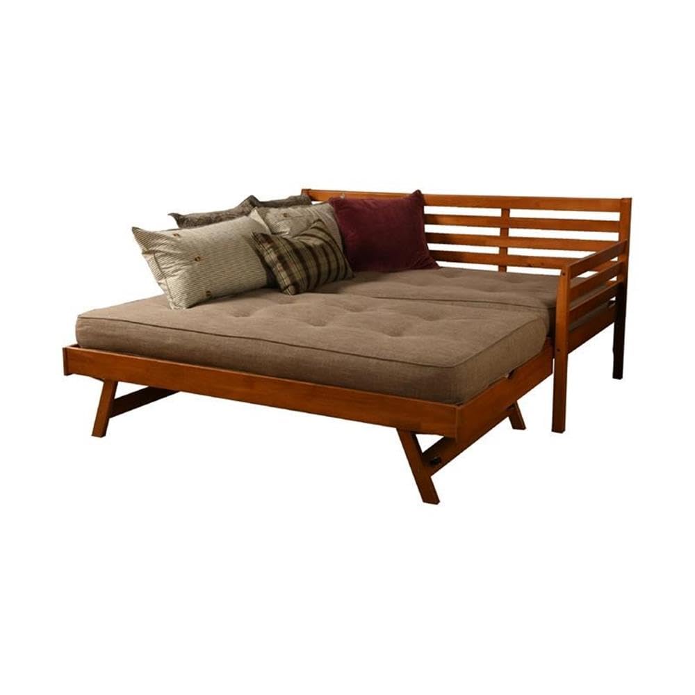 Kodiak Furniture Twin to King Size Daybed with Pop Up Trundle in Wood, in Mahogany, No Box Spring Needed, Easy Assembly
