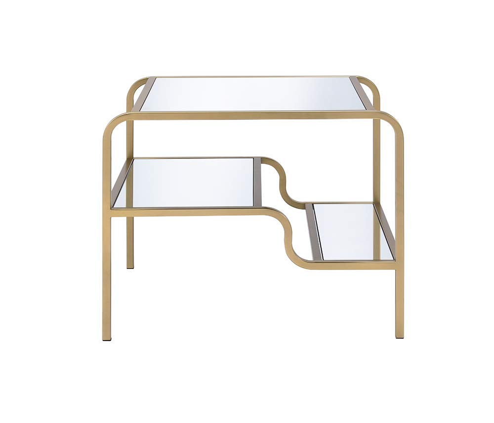 HomeRoots Metal, Glass 28' X 24' X 23' Gold and Clear Glass End Table